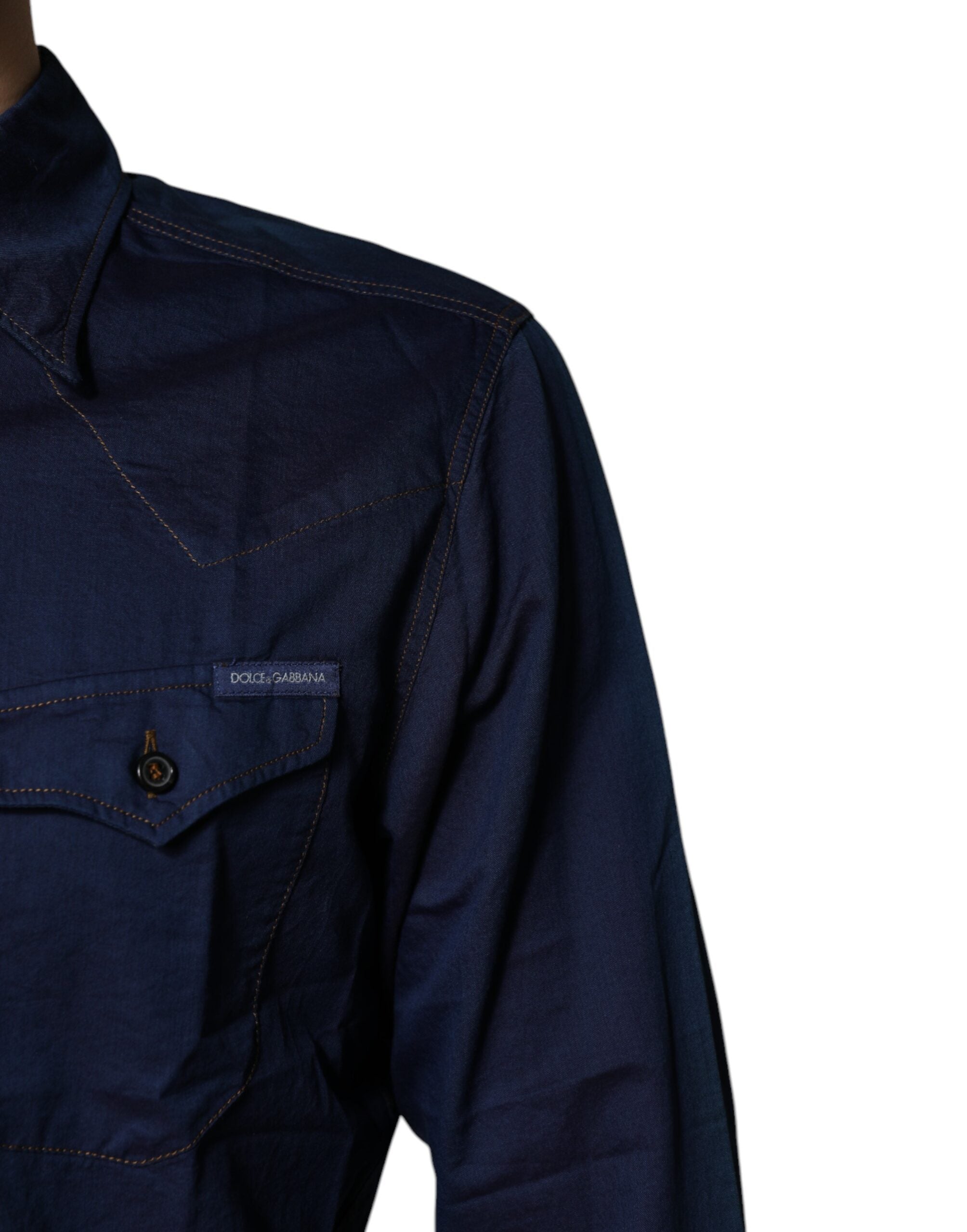 Dolce & Gabbana Dark blue cotton dress GOLD Formal shirt